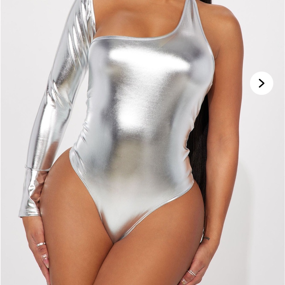 Silver One-Shoulder Bodysuit